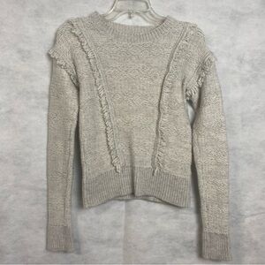 GAP Wool Blend Women's Heathered Gray Crew Neck Sweater w fringed details Sz XS